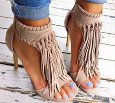 Large size stiletto women's shoes high heel tassel fish mouth cool women's shoes from Mileg High Heels Stilettos, Tassel Heels, Boho Shoes, Womens Fashion Casual Summer, Stiletto Shoes, Outfit Trends, Stiletto Sandals, Gorgeous Shoes, Light Summer