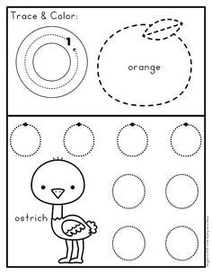 trace and color worksheet with an orange