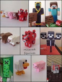 several different types of minecraft figurines are shown