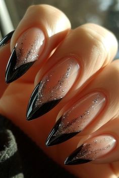 Pretty Goth Nails, Black Nails For Graduation, Acotar Inspired Nails, Goth Wedding Nails, Black Graduation Nails, Black Wedding Nails For Bride, Black Bridal Nails, Elegant Nails Black, Goth Spring Nails