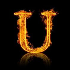 the letter u in fire on a black background