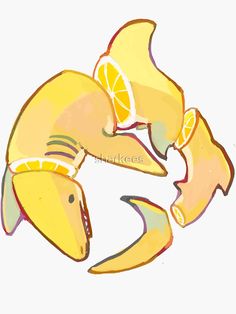 a drawing of two fish with slices of lemons on their backs and one being sliced in half