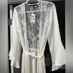 Long White Satin With White Lace And Flutter Sleeve Bridal Robe. New With Tags. Never Worn. Purchased From Macy’s. Size M Long Bridal Robe, Bridal Robe, Bridal Robes, Sleepwear Robe, White Satin, Inc International Concepts, Flutter Sleeve, White Lace, Women's Intimates