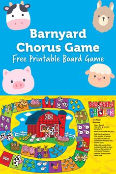 the barnyard board game is shown with farm animals and sheeps on it's sides