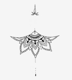 a black and white drawing of a lotus flower on a white background with an arrow in the middle