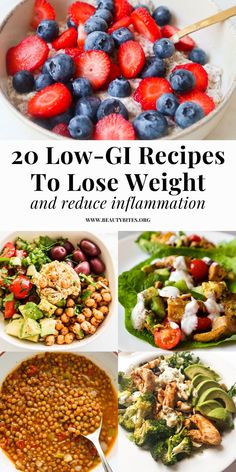 Healthy low GI recipes to lose weight and reduce inflammation! You can make these low glycemic recipes for breakfast, lunch and dinner. Perfect for the low glycemic diet, you'll love these nutritious, tasty and satisfying low glycemic meals! Low Gi Vegan Recipes, Low Gi Meal Prep, Low Gi Vegetarian Recipes, Gi Diet Recipes, Low Gi Meals, Low Gi Breakfast, Low Fat Foods List, Low Glycemic Diet Plan