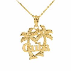 Solid 10k Gold Cuba Palm Tree Pendant Charm Necklace Item No.: M109 Metal Type: 10k Solid Gold (Also Available In 14k Solid Gold) Metal Color: Yellow Gold.Or White Gold Or Rose Gold Pendant W/Chain Weight: 2.7 - 2.9 Grams (Vary From Chain) Height: 0.97" Width: 0.73" Chain In 16", 18", 20", 22" Brand New. Made In Usa. Please Allow 5-7 Days To Be Shipped. 14k Gold Yellow Polished Necklace, Yellow Polished Necklace For Anniversary, Anniversary Yellow Polished Necklace, Engraved 14k Yellow Gold Necklace, Engraved Yellow 14k Gold Necklaces, Yellow 14k Gold Engraved Necklace, 14k Gold Yellow Engraved Necklace, Palm Necklace, Palm Tree Pendant