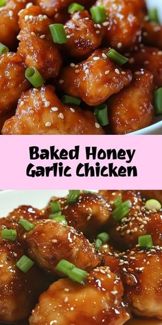 baked honey garlic chicken with sesame seeds and green onions