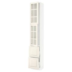 a tall white cabinet with two doors on each side