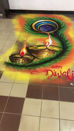 this is an image of happy diwali with fire and water on the floor