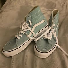 Baby Blue High Top Vans Never Worn, New Without Tags. Size 8.5 Woman’s Trendy Light Blue Sneakers For Spring, Blue Vans Sneakers For Spring, Casual High-top Light Blue Skate Shoes, Blue Vans Canvas Shoes With Round Toe, Blue High Top Vans, Vans Shoes High Tops Blue, Casual Light Blue Vans Sneakers, Spring Light Blue Vans Sneakers, Blue Cotton Vans Tops