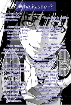 an anime character is holding a magnifying glass in front of her face and the words what is she?