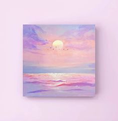 a painting on a wall with the sun setting