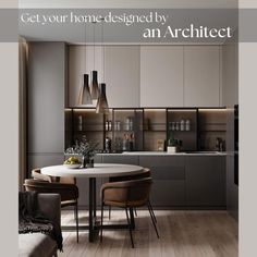 the interior of a modern kitchen and living room is featured in an article titled get your home designed by an architet