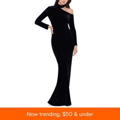 in stock Off-shoulder Evening Dress For Holiday, Chic Floor-length Evening Gown, Chic Evening Gown For Prom Season, Chic Off-shoulder Prom Gown, Chic Off-shoulder Gown For Prom, Elegant Off-shoulder Maxi Dress For Night Out, Chic Evening Gown For Night Out, Elegant One Shoulder Gown For Party Season, Elegant One-shoulder Gown For Party Season