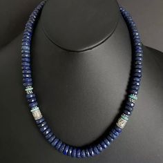 Sterling Silver Lapis W Turquoise Bead Necklace. 21 Inch Blue Gemstone Rondelle Beaded Necklace, Blue Gemstone Beaded Rondelle Necklace, Blue Beaded Rondelle Necklaces, Stone Bead Necklace, Bracelet Craft, Coral Beads Necklace, Bracelet Craft Diy, Turquoise Bead Necklaces, Stone Beaded Necklace