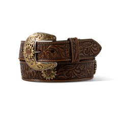 Crafted from genuine leather with floral tooling details, this belt's a stunner. A metalwork sunflower buckle dials up the charm. Genuine leather with floral tooling Sunflower on buckle 1 1/2 wide Sunflower Medallion Belt | Women's Sunflower Medallion Belt in Tan Leather, Size: Small by Ariat Women's Western Fashion, Outfit For Date Night, Outfit For Date, Country Belts, Womens Western Fashion, Western Womens Fashion, Masc Fashion, Western Women, Bread And Butter