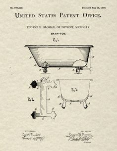 an old bathtub is shown with the words, united states patent office on it