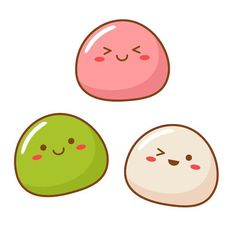 three different colored eggs with faces drawn on the top one is pink, green and white