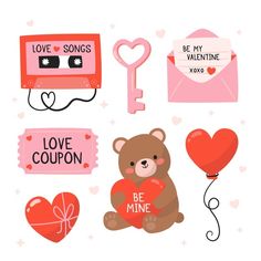 valentine's day clipart set with teddy bear, love coupon and heart