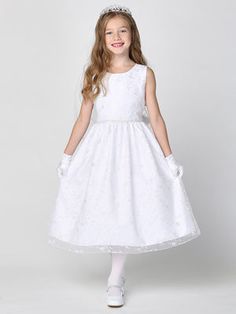 Details Embroidered tulle First Communion dress with sequins and pearl and sequin waistband Sleeveless dress with zipper back Tulle sash in back ties into bow for perfect fit Tea-length Made in U.S.A Accessories are sold separately Available sizes: 6, 7, 8, 10 and 12 Made by Lito Childrens Wear Sleeveless Tulle Dress For Confirmation, Spring Confirmation Organza Dress, Spring Organza Dress For Confirmation, Fitted Tulle Dress With Sashes, White Sequined Organza Dress, Fitted Organza Dress For Confirmation, Communion Dresses Catholic, First Communion Dresses Catholic, Girls First Communion Dresses