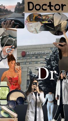 a collage of photos with the words doctor on it and images of people holding up their cell phones