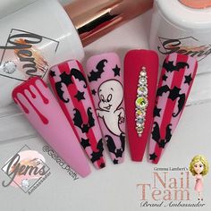 #halloween #nails #nailart #ideas #ideas #fashion #recipe #crochet #1 #aesthetic #shopping Casper The Friendly Ghost Nails, Casper Nail Art, Halloween Nails Designs 2024, Casper Nails, Wednesday Nails Ideas, Nail Tech Tattoo, Pink Halloween Nail Designs, Pink And Black Halloween Nails, Spoopy Nails