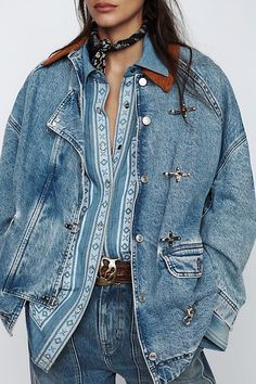 Alt Cowgirl, Striped Tube Socks, Embroidered Denim Shirt, Barn Coat, Anthropologie Style, Fashion Statements, Fall Clothes, Embroidered Denim, Denim Top