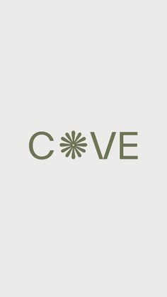 the word cove is written in green on a white background with an image of a flower