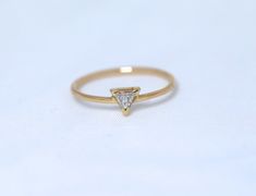 14K Solid Gold Triangle Diamond Ring Triangle Diamond Ring, Gold Triangle, Tourmaline Necklace, Stacking Ring