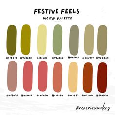 the different colors of nail polishes in various shades and sizes, with text that reads festive feels digital palette