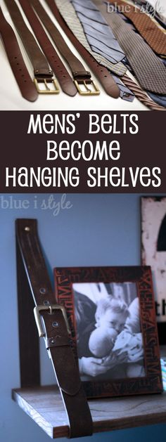 men's belts become hanging shelves with this simple diy project that is easy to make