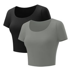 PRICES MAY VARY. ❤【Design】: This 2024 summer t-shirt features a slim fit double-layer design that wraps around your body perfectly, with a Scoop Neck and Crop design that exudes your unique femininity and shows off your perfect shape. ❤【Comfortable and Soft Material】: High-quality soft lightweight material is comfortable against your skin all day. The double-layered fabric prevents see-through, tight, and stretchy, bringing you a comfortable dressing experience. ❤【Matching】This short sleeve shir High Stretch Short Sleeve Tops With Built-in Bra, High Stretch Summer Tops, High Stretch Solid Color Tops For Summer, Trendy Gray Tops With Built-in Bra, Solid Color Workout Tops For Summer, Workout Stretch Top In Solid Color, Casual Tops With Built-in Bra, High Stretch Summer Crop Top T-shirt, High Stretch Crop Top T-shirt For Summer