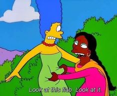 the simpsons character is being hugged by her friend