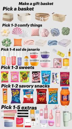 a poster with different types of candy and other things to put on it's back