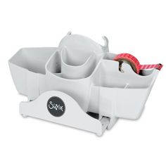 a white cup holder with two cups and spoons in it on a white background