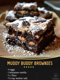 there is a poster for muddy buddy brownies on the table with it's description