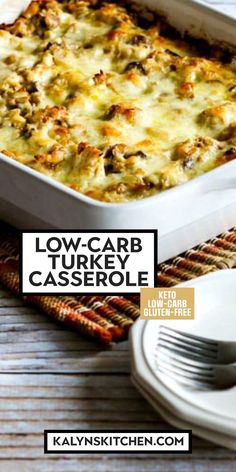 Pinterest image of Low-Carb Turkey Casserole shown in baking dish. Healthy Meals With Ground Turkey Low Carb, Ground Turkey Keto Casserole, Low Carb Ground Turkey Casserole, Chicken And Turkey Recipes, Ground Turkey Casserole Recipes Low Carb, Low Carb Turkey Sausage Recipes, Low Carb Turkey Casserole, Ground Turkey Casseroles For Dinner, Found Turkey Recipes