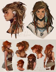 some drawings of different types of hair