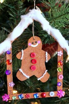 a ginger ornament hanging from a christmas tree