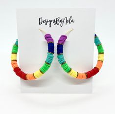 "Trendy Hoop Rainbow 🌈 Polymer Clay Heishi Bead Earrings, They are lightweight and are beaded onto -Hypoallergenic Gold plated Hoop Earrings and gold spacers! -Also available on Hypoallergenic Stainless Steel Hoop and silver spacers! -Earrings are 2.25\" round including beads ! -Custom orders/colors are welcome! -Enjoy Flat Rate shipping Cost anything purchased from my Shop! -Purchases over $35 Ship free!" Trendy Adjustable Small Hoop Beaded Earrings, Trendy Adjustable Hypoallergenic Beaded Earrings, Trendy Rainbow Hoop Earrings With Ear Wire, Adjustable Fun Hoop Earrings Nickel Free, Trendy Rainbow Round Bead Earrings, Rainbow Small Hoop Earrings For Summer, Adjustable Fun Nickel-free Hoop Earrings, Fun Adjustable Nickel-free Hoop Earrings, Small Multicolor Hypoallergenic Hoop Earrings