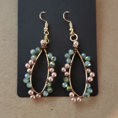 Gorgeous Gold, Rose Gold And Green Faceted Beaded Earings. Handmade With A Hypoallergenic Fish Hook Post.