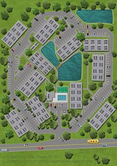 an aerial view of a parking lot with lots of cars and buildings around it,