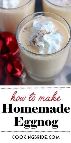 homemade eggnog drink recipe with text overlay