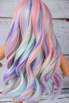 pastel hair Rainbow Hair Color, Cute Hair Colors, Candy Hair, Doll Wig, Multicolored Hair, Pretty Hair Color, Unicorn Hair, Pastel Hair, Colored Hair