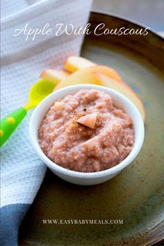 an apple and cinnamon oatmeal in a bowl on a plate