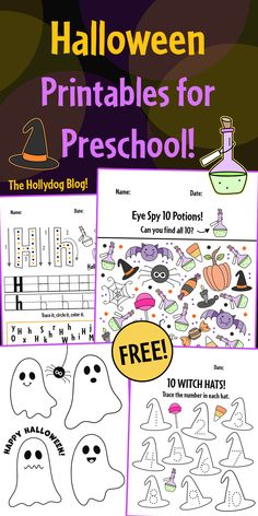 halloween printables for preschool and homeschool with the words, numbers, and symbols