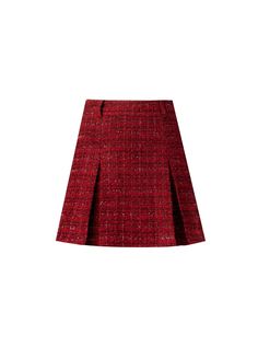 Experience ultimate luxury with our Luxe Burgundy Tweed Set. The fur-trimmed blazer adds a touch of elegance while the pleated mini skirt offers a sophisticated flair. Crafted with high-quality tweed fabric, this set is perfect for any special occasion or professional setting.  Material Info: Polyester  Model info: Height: 169 cm, Weight: 47 kg, Size worn: M Tweed Set, Angel Dress, Red Skirt, Tweed Fabric, Red Skirts, Pleated Mini Skirt, Flared Skirt, Red Jacket, Tweed Jacket