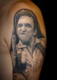 Tim Hendricks tattoo Cash Tattoos, Middle Finger Images, Cash Tattoo, Johnny Cash Middle Finger, Johnny Cash Tattoo, Finger Image, Elvis Tattoo, Fancy Braids