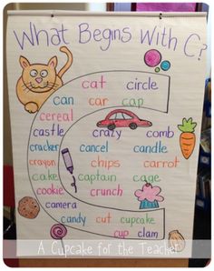 a poster with words and pictures on it that says what begins with c? in the center